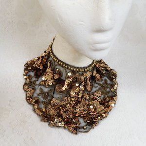Collar Dress Embellishment Gold Sequins Blk Net